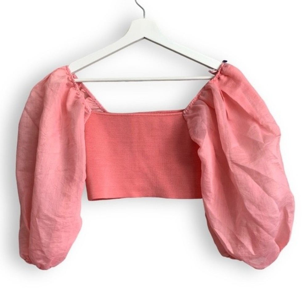 Zara Puff Sleeve Crop Top Pink Sheer Organza SOLD - Picture 5 of 16